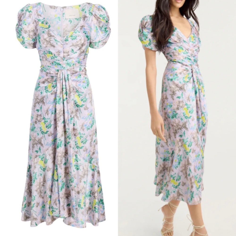 Cinq A Sept Walker Floral Puff Sleeve MIDI Dress